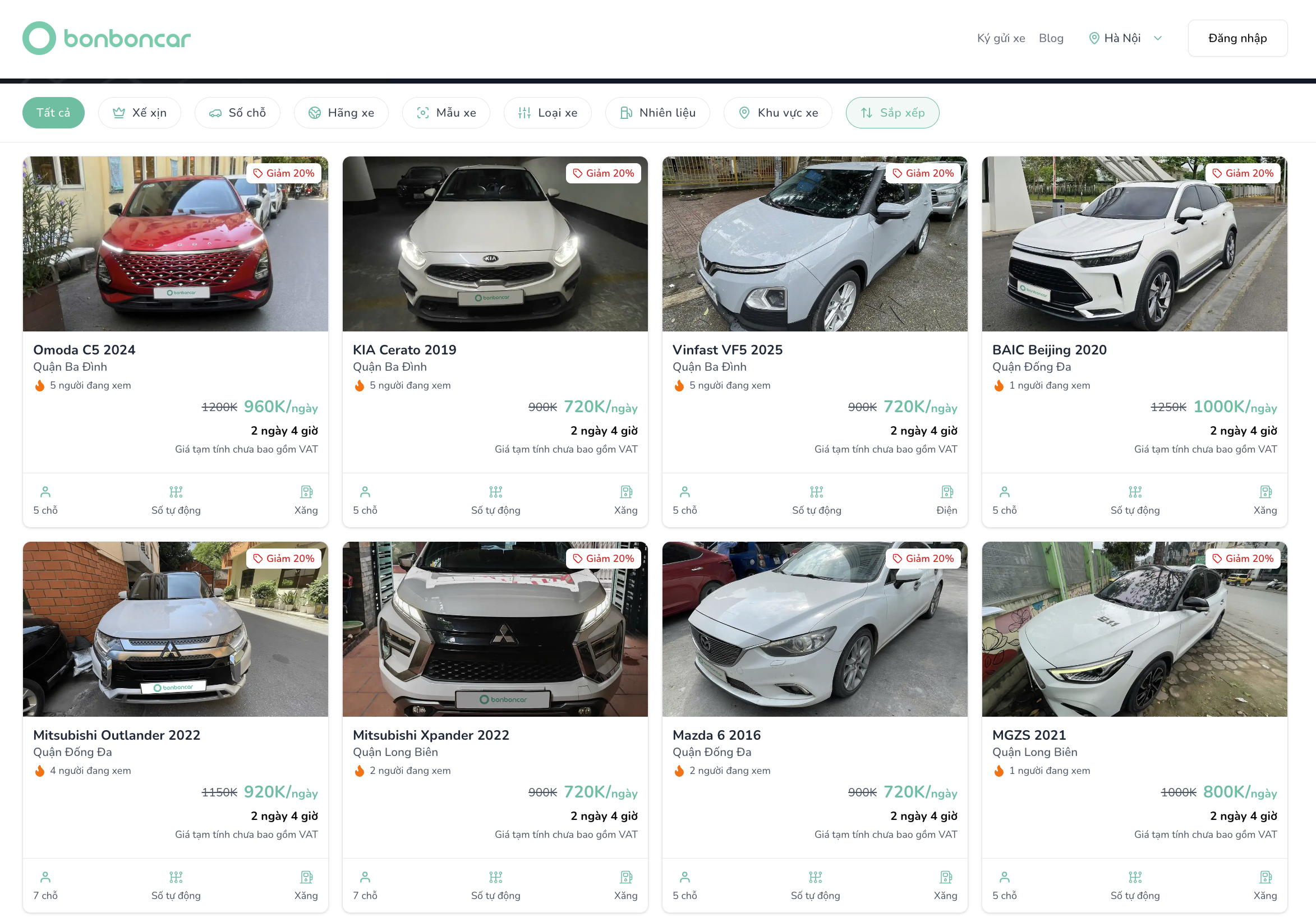 Các loại xe 4 chỗ, 7 chỗ, điện và SUV cho thuê xe tự lái Tết 2026 Hà Nội.