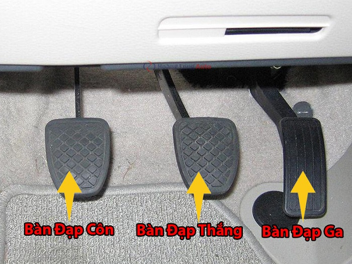 Sơ đồ vị trí bàn đạp côn, phanh, ga trên xe số sàn