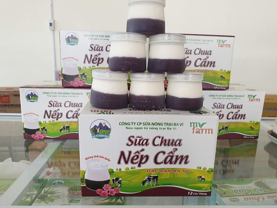 Bát sữa chua nếp cẩm tím sẫm, dừa khô điểm xuyết.
