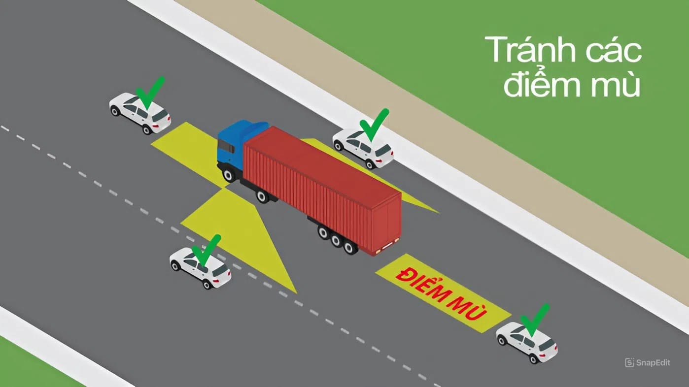 Sơ đồ điểm mù container an toàn khi đi gần 2025