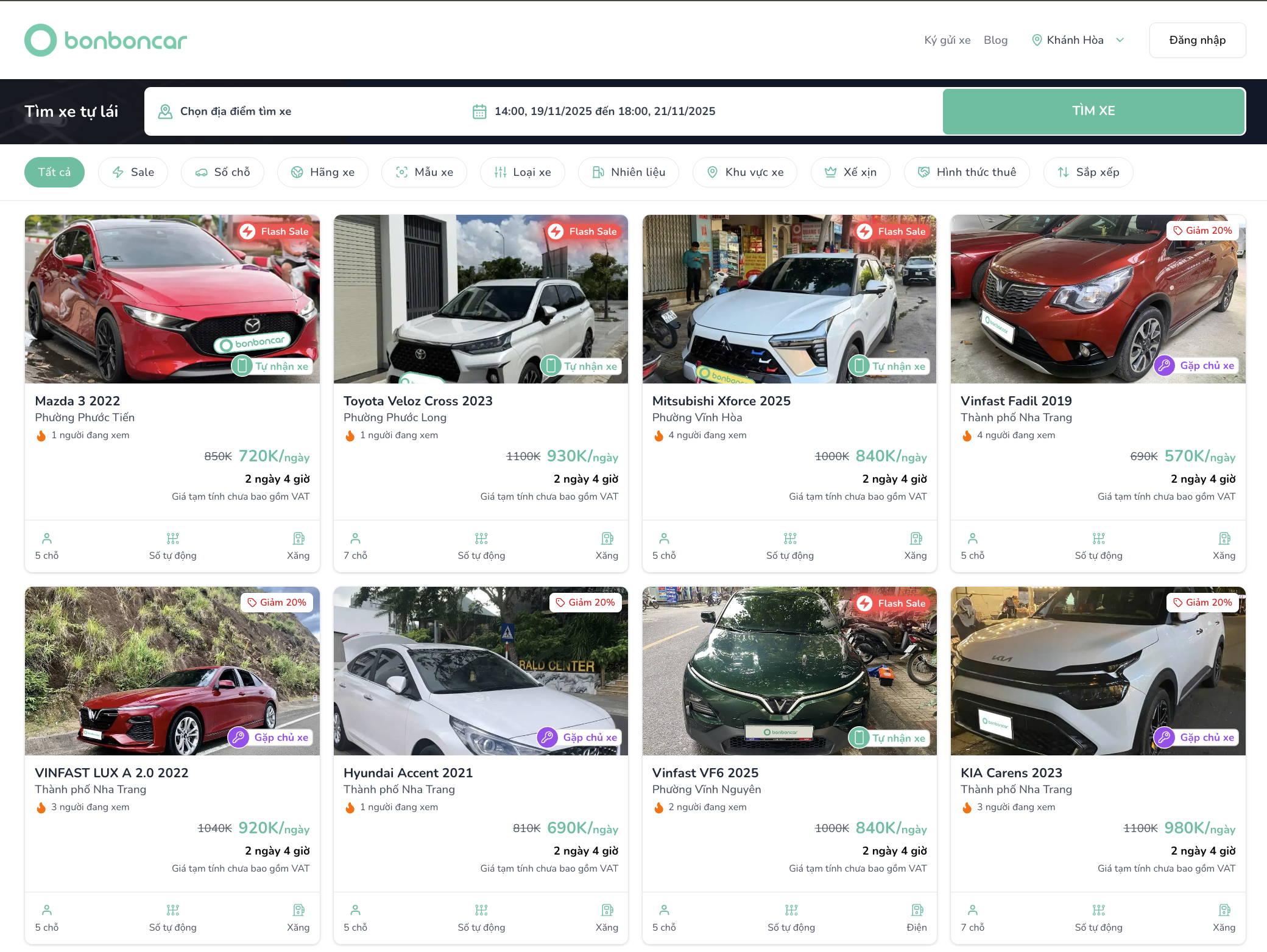 Các loại xe thuê xe tự lái Khánh Hòa