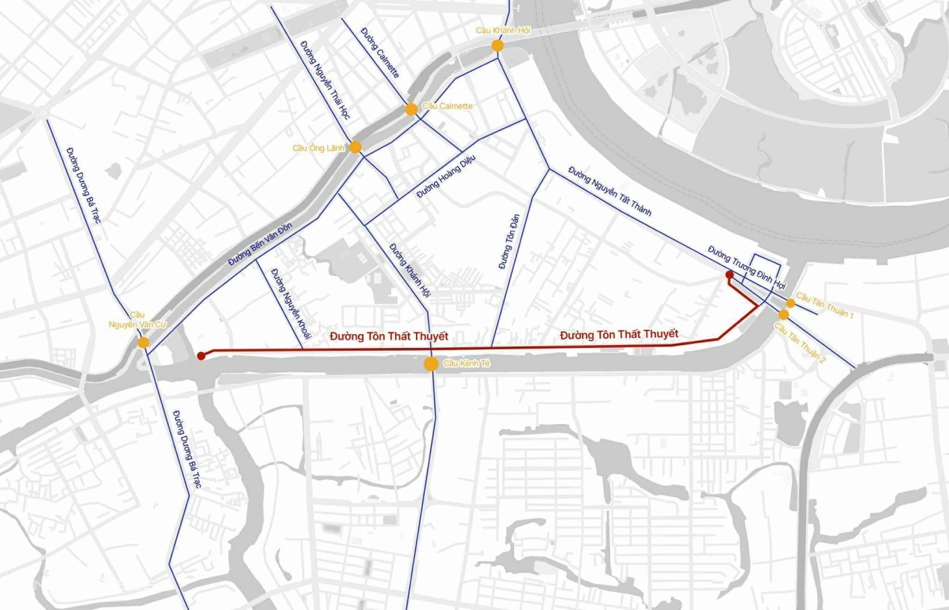 Vị trí đoạn đường Tôn Thất Thuyết sẽ được mở rộng từ 7-8 m lên 27 m
