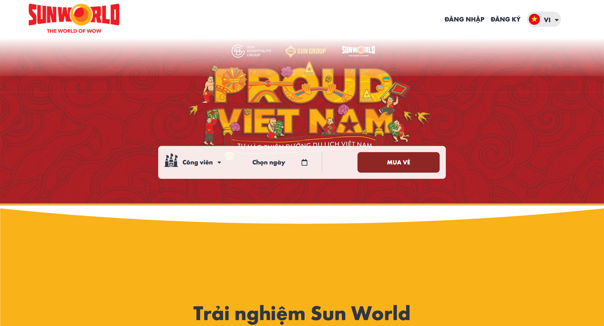 Truy cập website bán vé chính thức của Sun World và chọn nút MUA VÉ