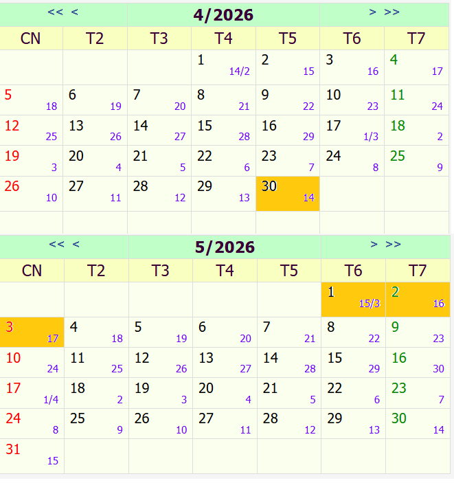 Lịch Nghỉ Ngày 30/4 Và 1/5 2026