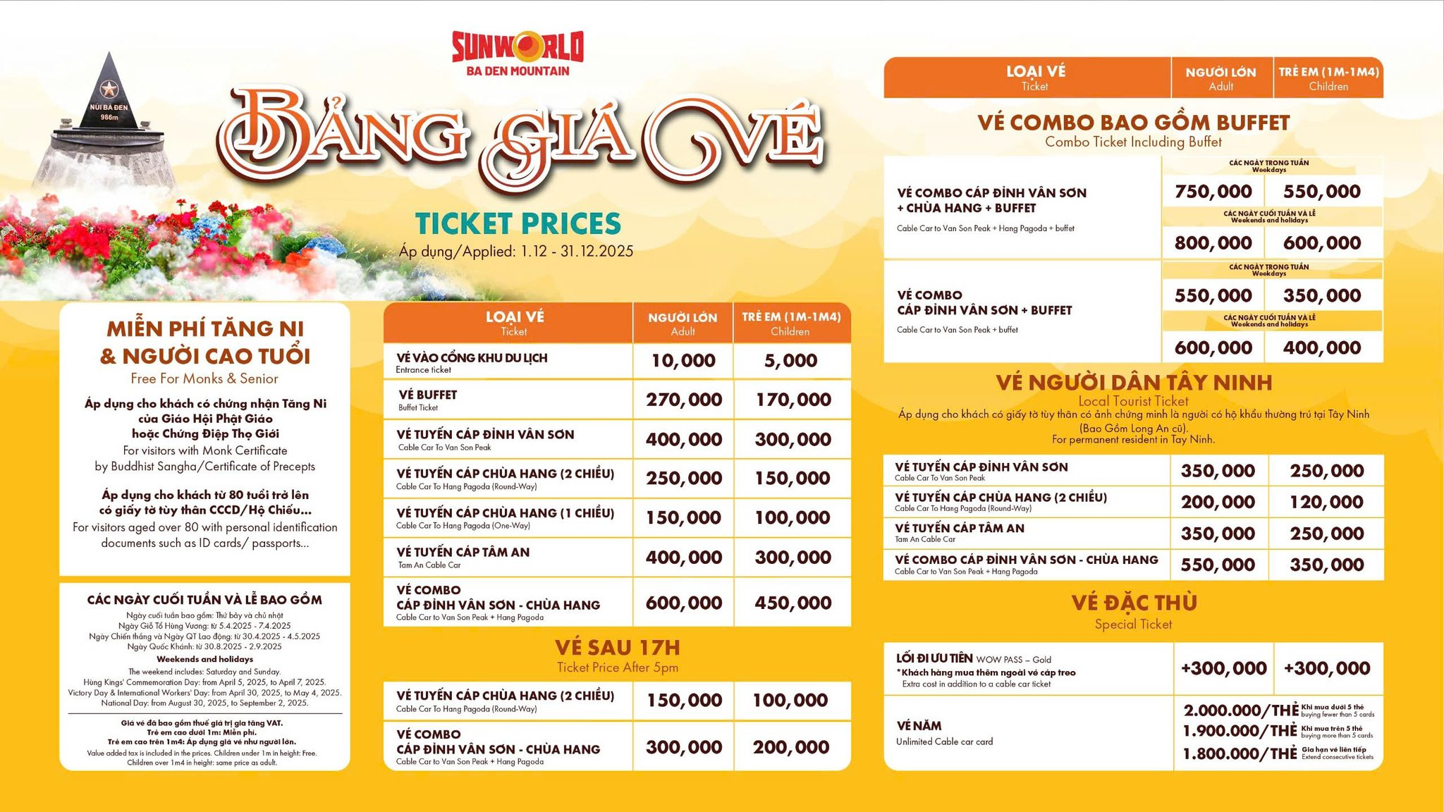 Cập Nhật Giá Vé Cáp Treo Núi Bà Đen 2026