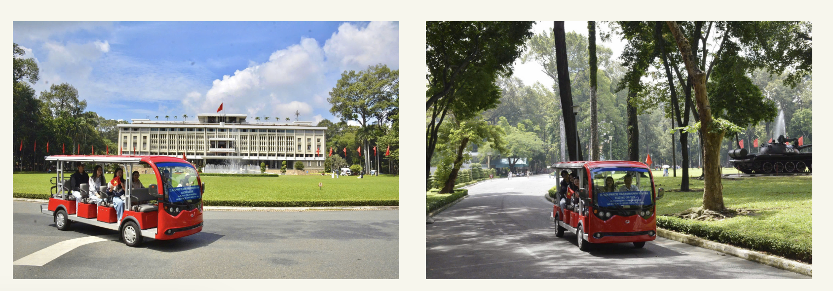 Xe điện tham quan Dinh Độc Lập