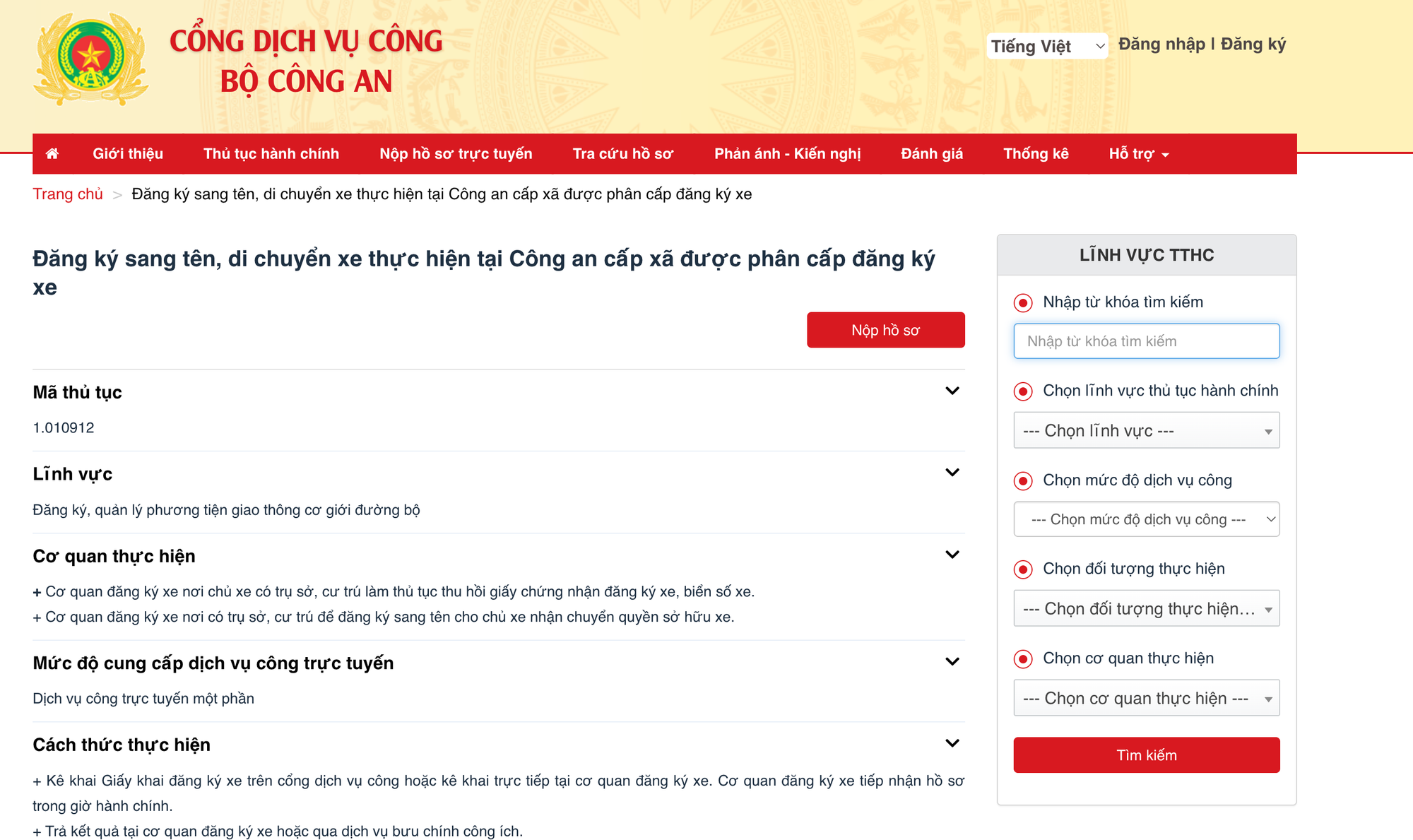 Kê khai đăng ký sang tên trực tuyến