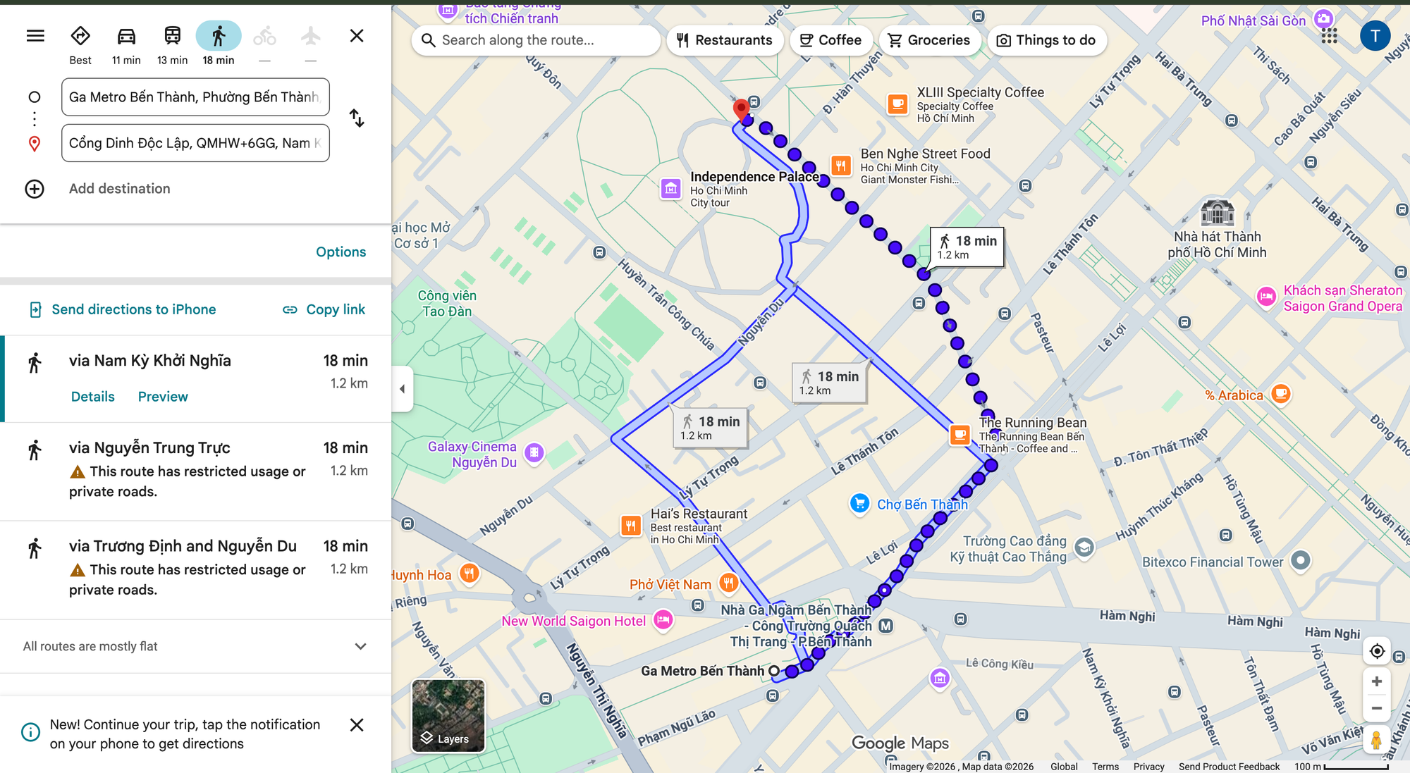Bản đồ hướng dẫn đi bộ từ ga metro đến Dinh Độc Lập