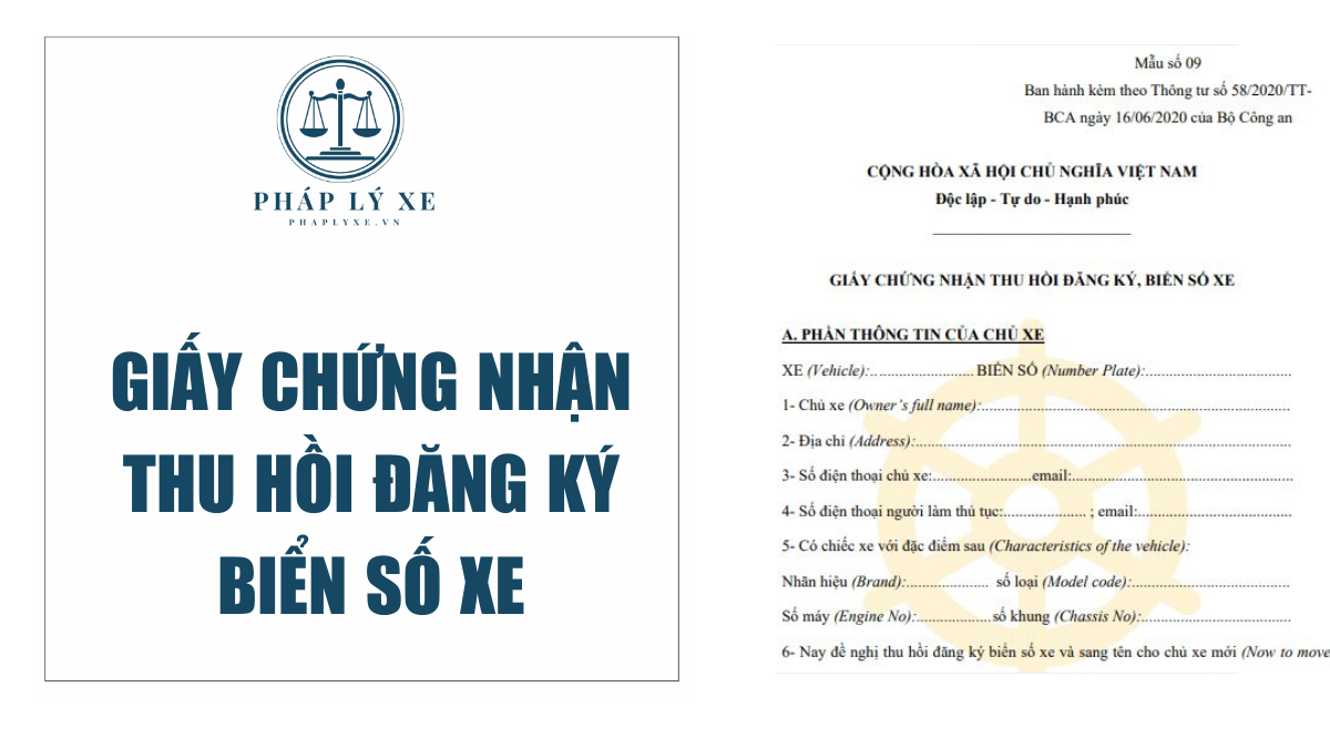 Giấy chứng nhận thu hồi đăng ký, biển số xe.