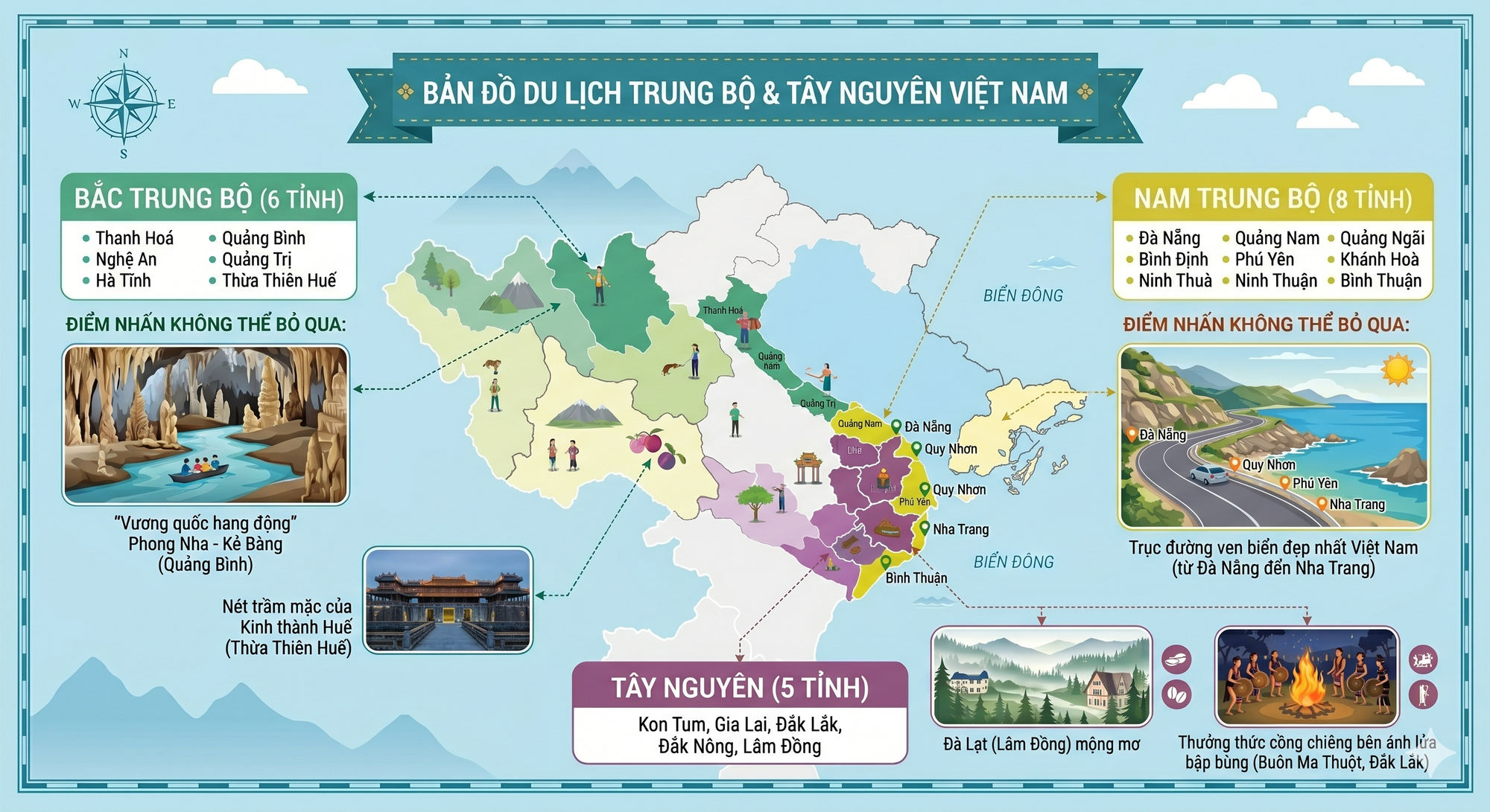 Bản đồ du lịch Miền Trung và Tây Nguyên