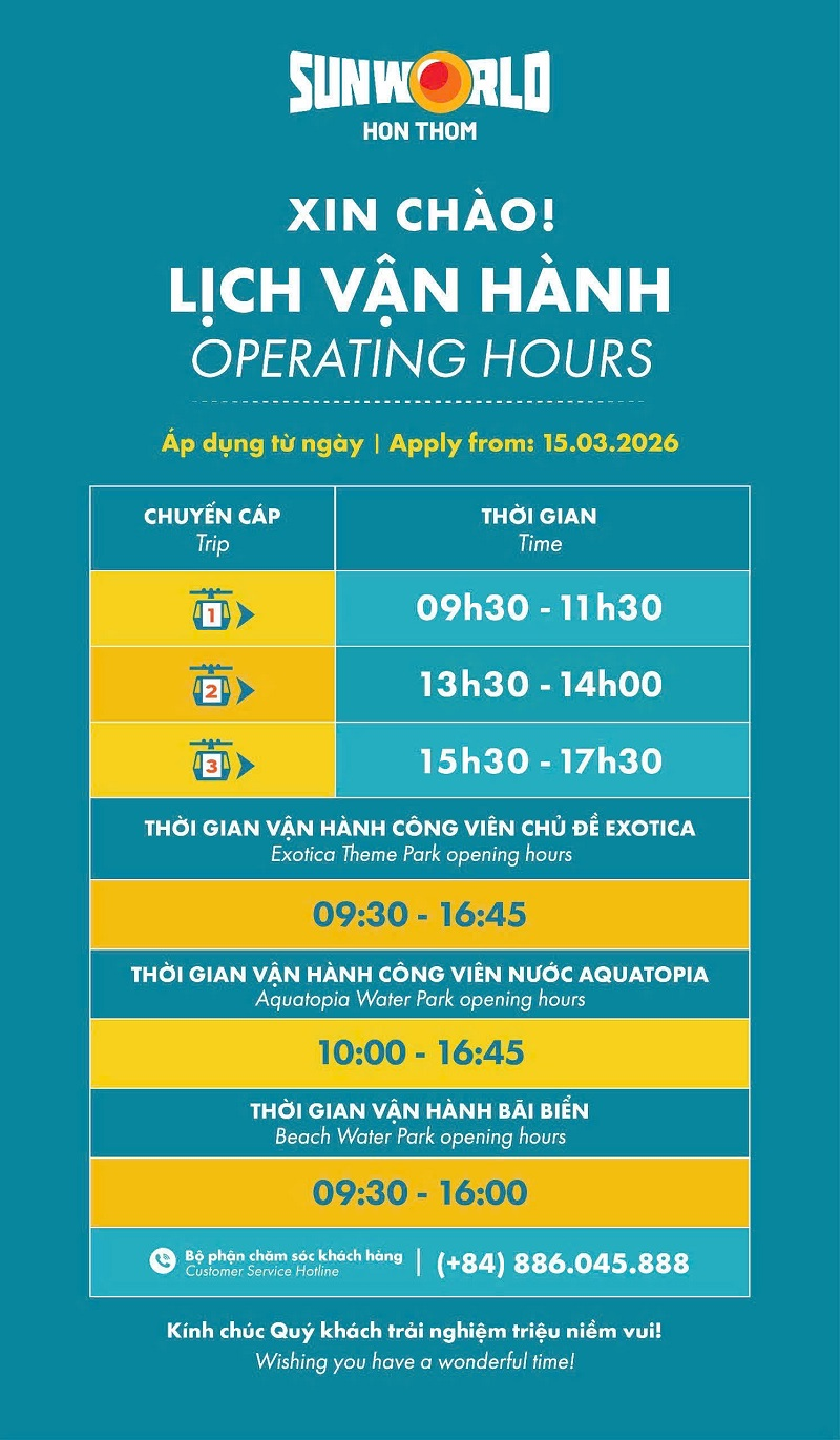 Lịch Hoạt Động Cáp Treo Hòn Thơm Mới Nhất 2026