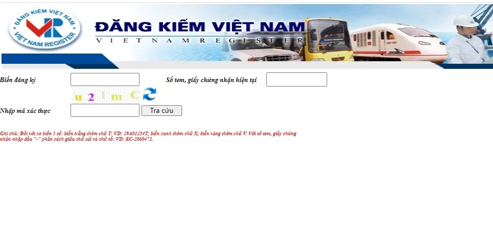 Giao diện tra cứu dữ liệu phương tiện cơ giới trực tuyến trên website Cục Đăng kiểm